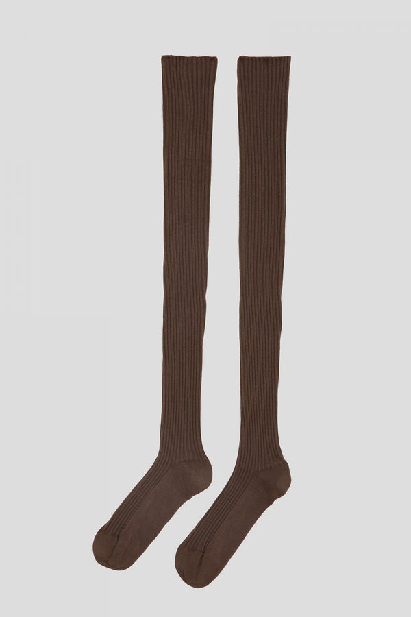 BASERANGE Ribbed knee high socks KOK-CR-AU23 Brown